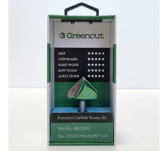 Фреза профильная для фасадов (32x19x62 мм; V=90 градусов) Greencut BX11291