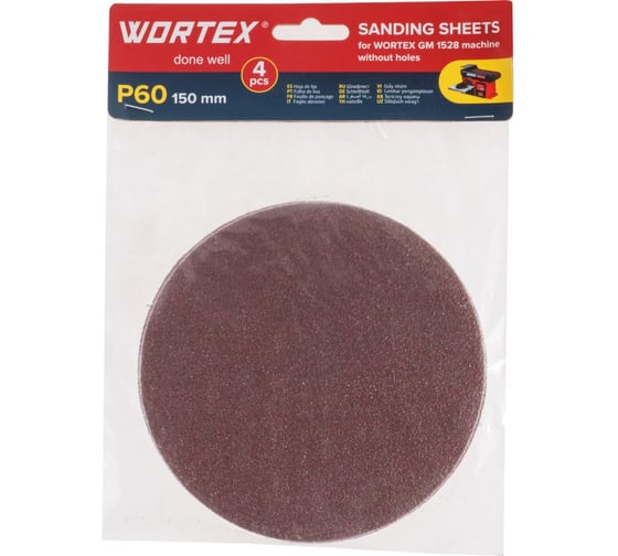 Шлифлист WORTEX 150мм P60 без отв. 4 шт для станка GM 1528 1325980 ЦЗ-0164945214