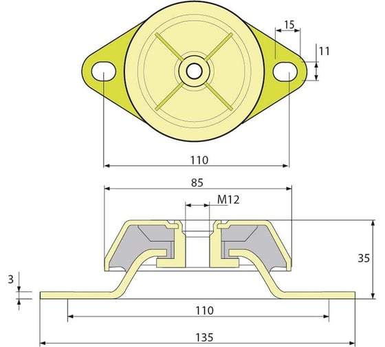 Виброопора PDH85/35/110 M12 NR60 ТСС 005306 1