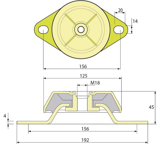 Виброопора PDH125/43/156 M18 NR60 ТСС 020843