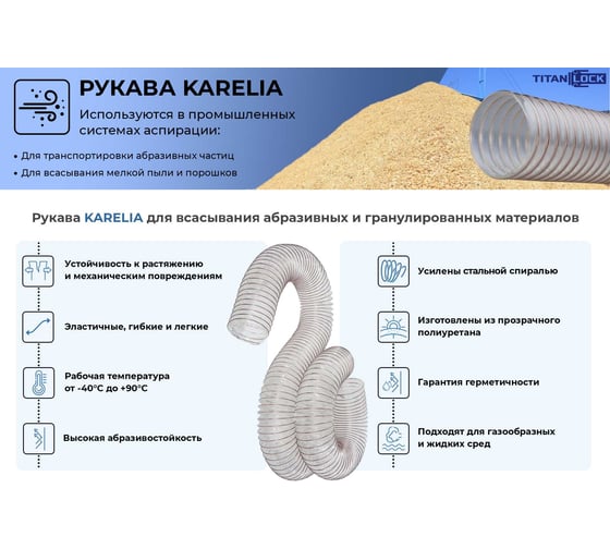 Шланг полиуретановый PU абразивостойкий KARELIA толщина 0.6 мм, внутренний диаметр 63 мм 10м TITAN LOCK TL063KR06
