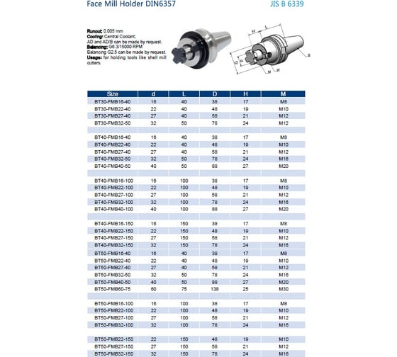 Оправка BT50-FMB60-80 Prosaers 32082