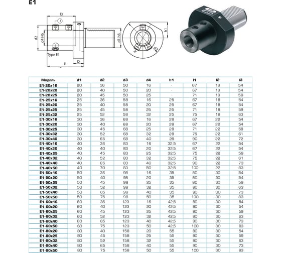 Держатель сверл PORTABARENO FORMA E1-25x20 Kintek E1-25X20