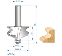 Фреза кромочная фигурная (44.5х28 мм; хвостовик 12 мм) по дереву Энкор 10576