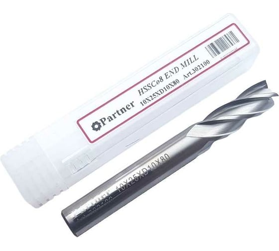 Фреза концевая Серия 302 (10х25х80 мм; HSSЕ; 4-х перая; хв-к 10 мм) Partner 302100