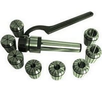 Патрон цанговый с хвостовиком КМ2 М10x1,5 мм, с набором цанг ER25 из 7 шт 6-16 мм CNIC 35192