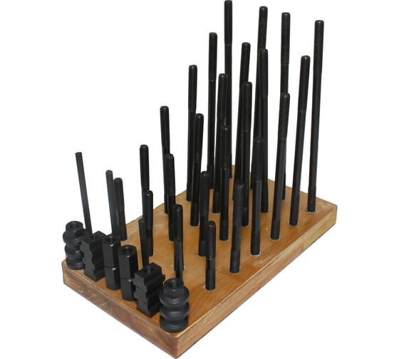 Набор сухарей, гаек и шпилек YT-0606 М14x2 мм, 38 предметов, паз 15.7 мм, на деревянной подставке CNIC 34943 1