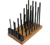 Набор сухарей, гаек и шпилек YT-0603 М10x1.5 мм, 38 предметов, паз 13.7 мм, на деревянной подставке CNIC 45718