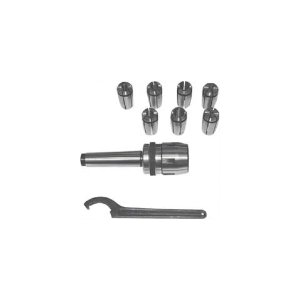 Патрон цанговый МТ3 с набором цанг (4-16 мм) и ключом Энкор 23432 ...