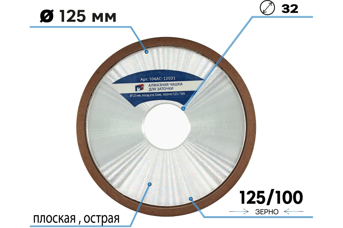 Алмазная чашка для заточки 125x32 мм, зерно 125/100, плоская острая (4b2)  TORGWIN T687571 - выгодная цена, отзывы, характеристики, фото - купить в  Москве и РФ