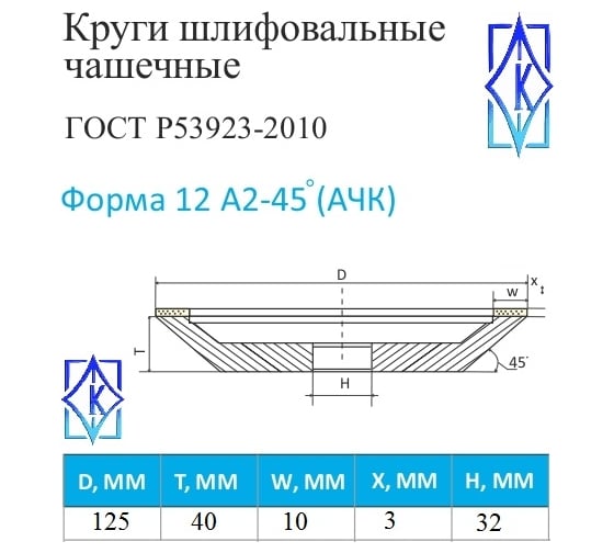 Круг алмазный шлифовальный 12А2-45 125x10x3х32 мм, 100/80 АС6 В2-01 100% КристАл Лтд 34115