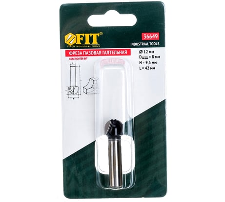 Фреза пазовая галтельная (12х9.5х42 мм) по дереву FIT IT 36649
