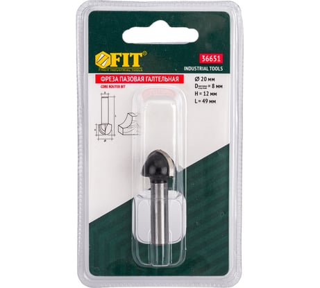Фреза пазовая галтельная (20х12х49 мм) по дереву FIT IT 36651