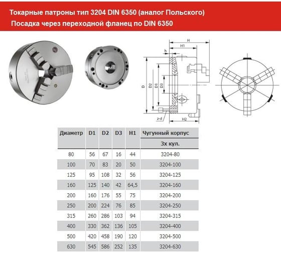 Патрон токарный 315 мм 3-х кулачковый, тип 3204, аналог PS3-315 CNIC 49353