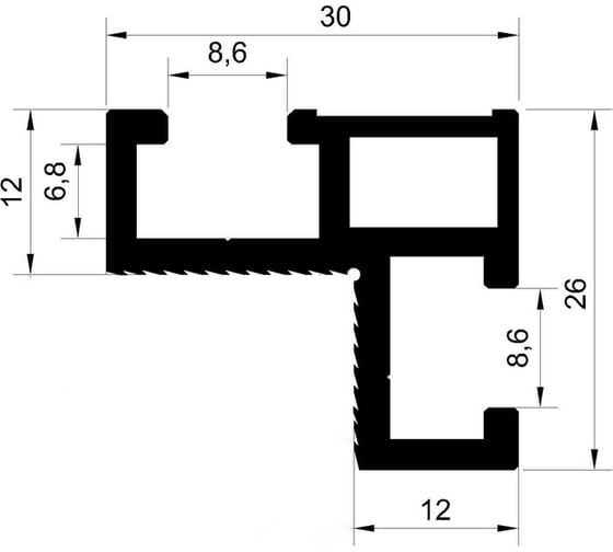 Профиль шина анодированная 30x26х1500 мм WOODWORK TR30.150