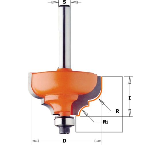 Фреза кромочная калевочная (28.7x13 мм; R 4 мм; R1 4 мм; S 8 мм) по дереву СМТ 945.287.11 1