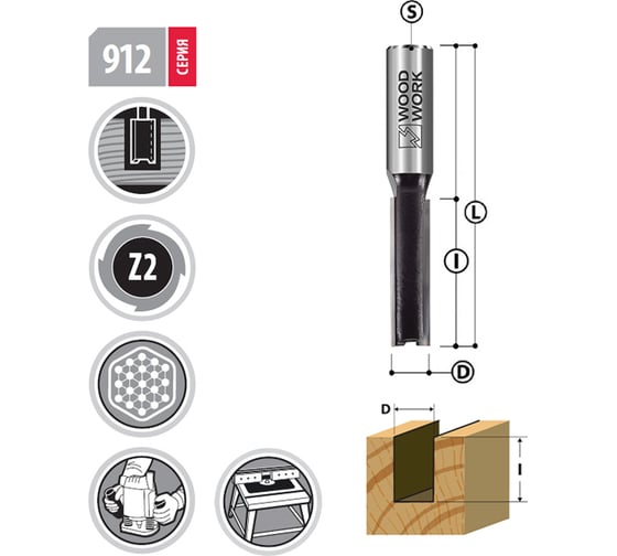 Фреза пазовая Extra 22х25 мм, S=12 мм WOODWORK 912.2225.12
