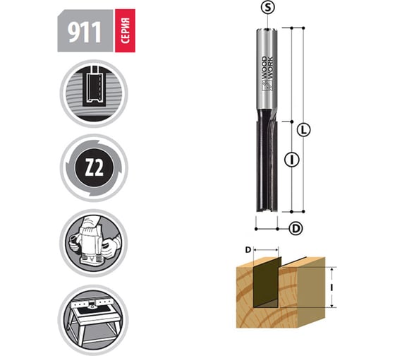 Фреза пазовая 12х76 мм, S-12 мм WOODWORK 911.1276.12