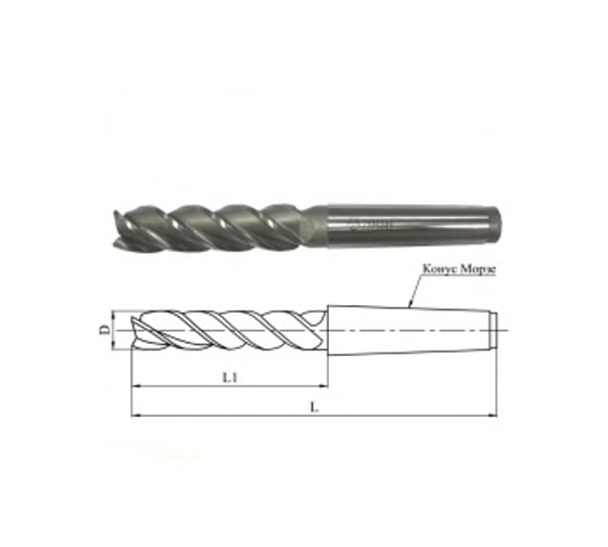 Фреза концевая 28.0х192х90мм, Р6М5, 6-перая, к/х, КМ3 GRIFF 019002 1