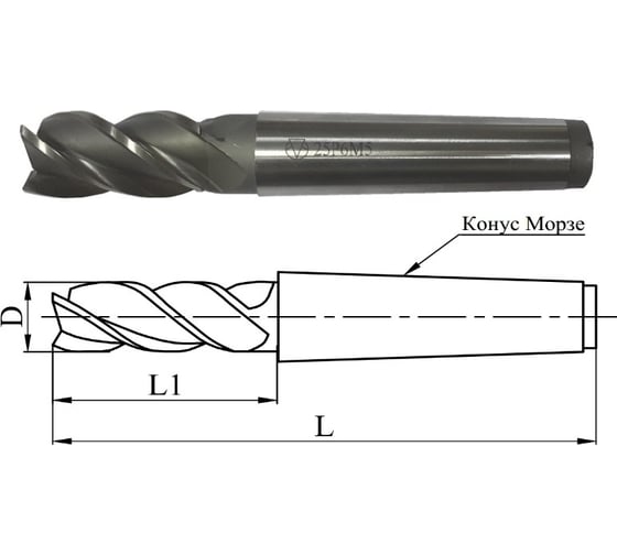 Фреза концевая 36.0х178х53мм, Р6М5, 4-перая, к/х, КМ4, 2223-0097 GRIFF 034010 1