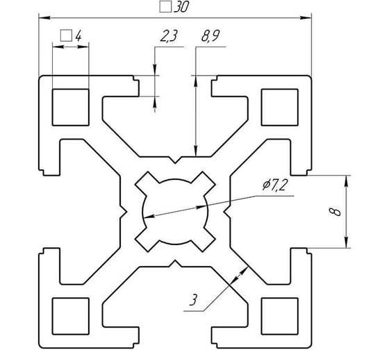 Профиль конструкционный 30x30х2000 мм, паз 8 мм Алтервиа A11303008X2000
