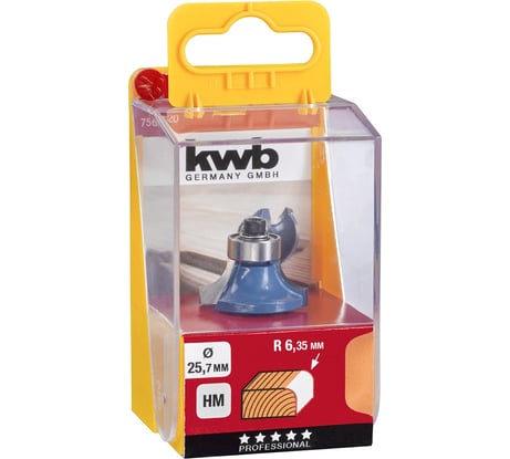 Фреза для закругления с подшипником (25.7 мм; R 6.35 мм; S 8 мм; HM) KWB 7566-20