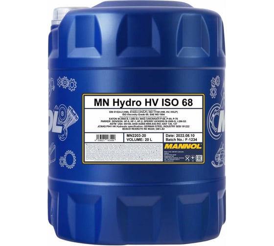 Гидравлическое масло с высоким индексом вязкости HYDRO HV ISO 68 20 л MANNOL 1932 1