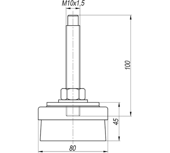 Опора виброизолирующая 80 мм с наружной резьбой М10х1.5 EMES MDA801010B