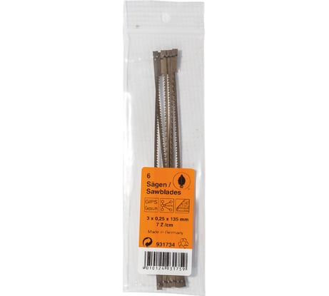 Пилки лобзиковые по дереву со штифтами (6 шт; 3х0.25х135 мм; 18 TPI) Josef Haunstetter JH931734