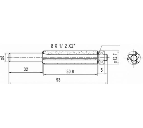 Фреза обгонная усиленная (нижний подшипник) Z=3, D=12.7x50.8x93 мм, S=8 мм 101.0861 Deltatools 06-4379
