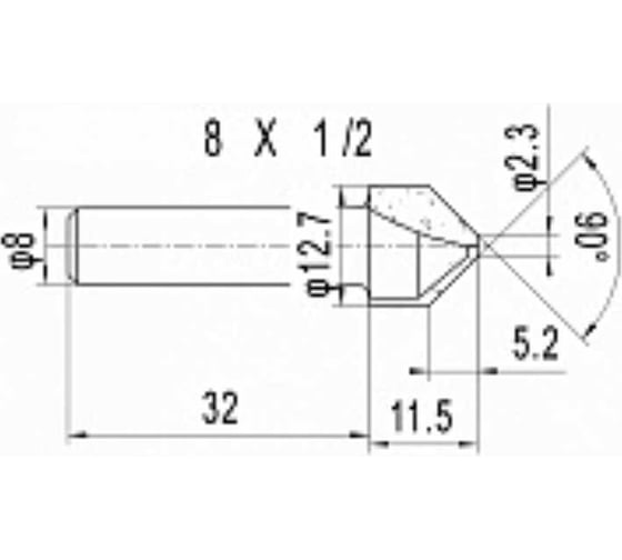 Фреза пазовая 12.7x11.5x45 мм, S=8 мм (d1=2.29 мм, i1=5.21 мм) для Alucobond 90° Deltatools 202.00810a 06-4386