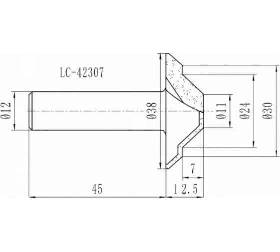 Фреза радиусная (мультипрофильная) Z=2, D=38 мм, D2=30 мм, D3=24x12.5x57.5 мм, S=12 мм 202.0880md Deltatools 06-5106
