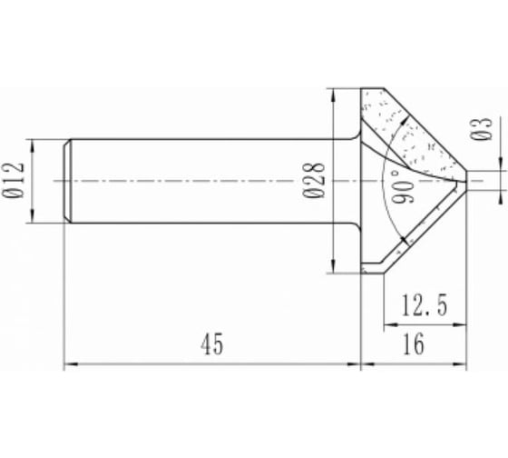 Фреза пазовая c углом 90° D=28x16x61 мм, S=12 мм 202.1003md Deltatools 06-5107