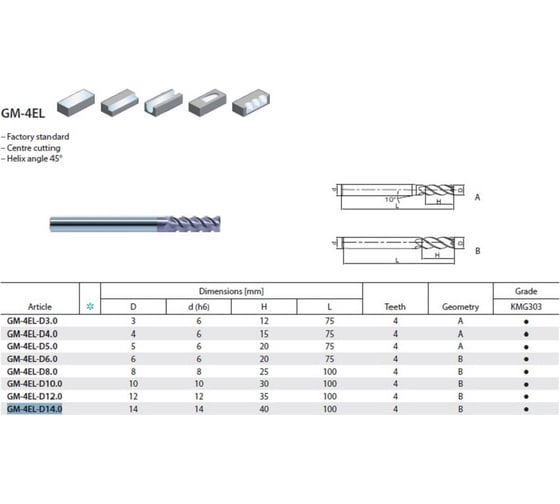 Фреза концевая твердосплавная ZCC-CT GM-4EL-D14.0