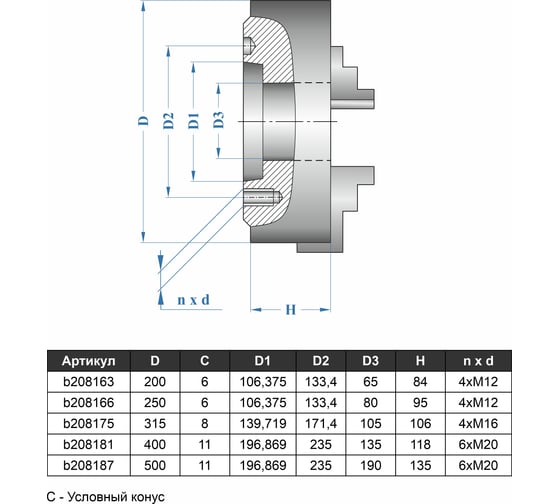 Патрон токарный 3-х кулачковый 7100-0049П К11-500С11 (500 мм) GRIFF b208187