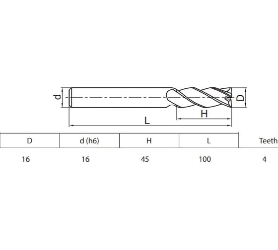Фреза твердосплавная концевая ZCC-CT PM-4E-D16.0