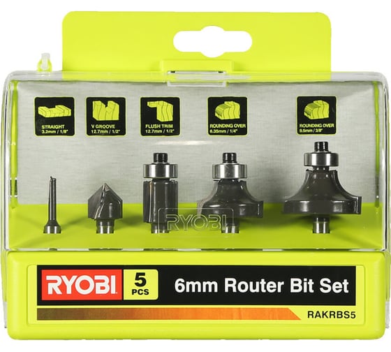 Набор фрез по дереву (5 шт; хвостовик 6 мм) Ryobi RAKRBS5 5132003828