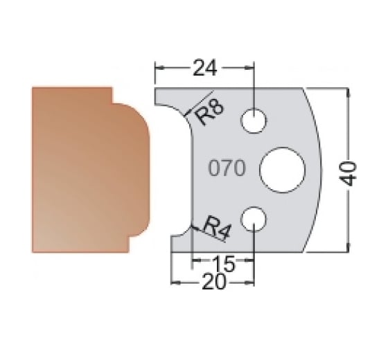 Нож мультисистема HSS столешница два радиуса R4 40x20x4 мм Dimar 3307040 1
