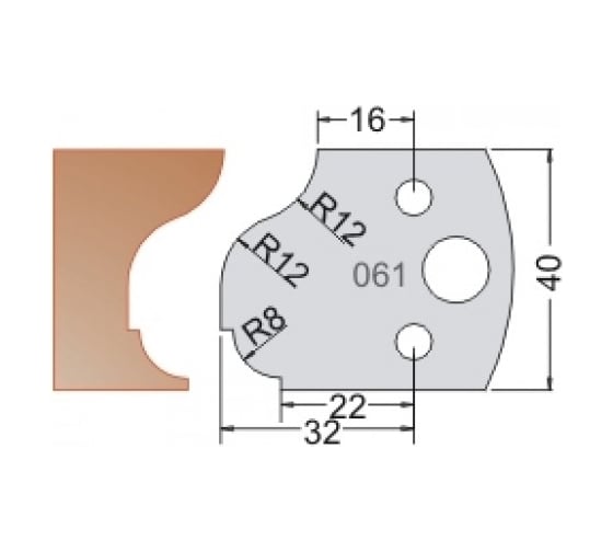 Нож мультисистема HSS мультипрофиль карниз R8 40x20x4 мм Dimar 3306140 1