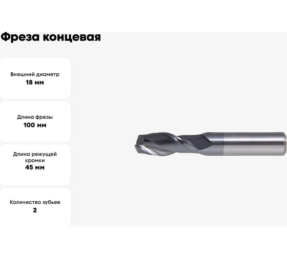 Фреза концевая 18x18x45x100 мм, 2F, HRC50, ALCRN, ц/х, к40, цельная PANDA CNC mf81802
