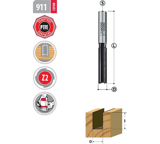 Фреза пазовая 6х25 мм, s=6 мм WOODWORK 911.0625.06