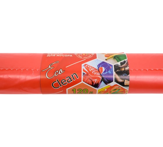 Мешки Ecoclean (120 л, 10 шт., ПВД, прямой шов, красный, 40 мкм, 70х108 см) Концепция Быта 3859
