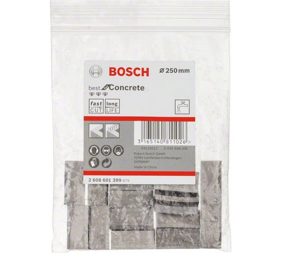 Сегменты для алмазных коронок 250 мм, 16 шт. в полиэтиленовом пакете Bosch 2608601399