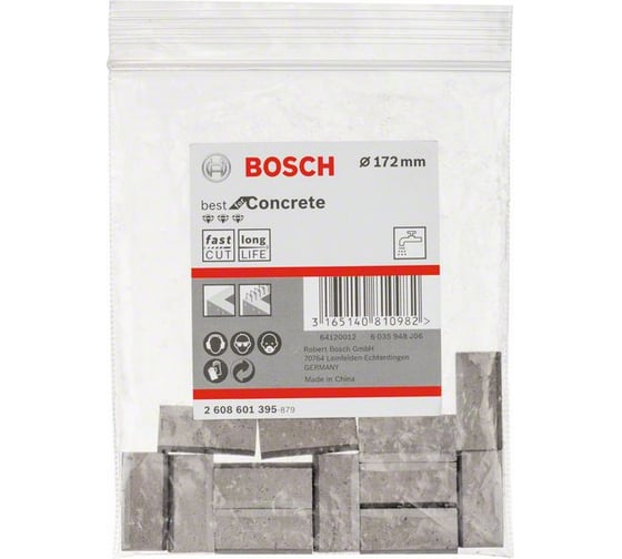 Сегменты для алмазных коронок 172 мм, 12 шт. в полиэтиленовом пакете Bosch 2608601395