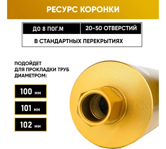 Коронка алмазная по бетону 102/400 мм, 9 сегментов, 1 1/4 GOLDEN DRAGON 102/400.11/4.GD