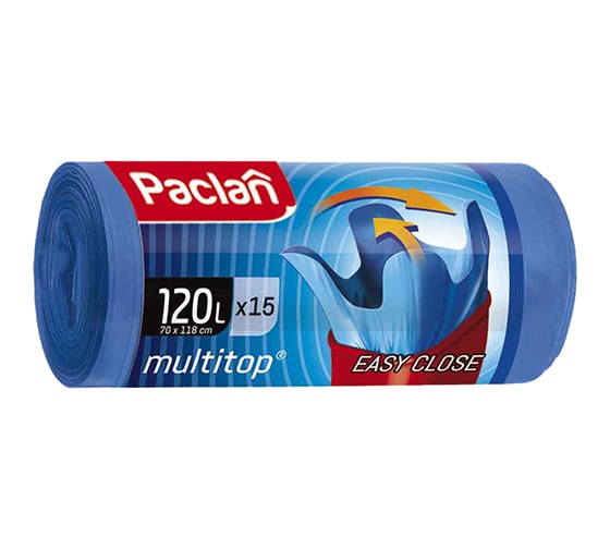 Мешки для мусора Paclan Multitop с ушками 120 л 70x118 см синие ПВД. 24 мкм 15 шт. 1