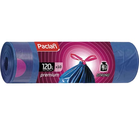 Мешки для мусора с завязками Premium (10 шт; 74x96 см; 120 л; ПВД; 39 мкм; синие) Paclan 606333