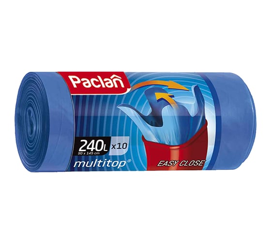 Мешки для мусора с ушками Multitop (10 шт; 90x145 см; 240 л; ПВД; 40 мкм; синие) Paclan 604065 5900942341726