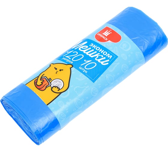 Пакеты для мусора UFAPACK "ЭКОНОМ" 120 л., 10 шт., синие МЭ3889