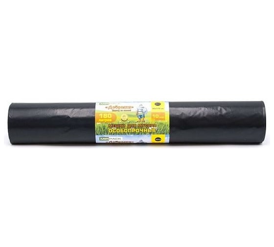 Мешки для мусора Добрыня (10 шт; 93х110 см; 180 л; 100 мкм; ПВД; черные) MIRPACK Dob18010black 1